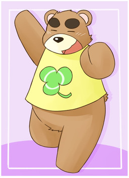 anthro border bottomless brown_body brown_fur chibi clothed clothing eyebrows fist_pump fur male shirt solo tank_top thick_eyebrows topwear white_border inuryu animal_crossing nintendo teddy_(animal_crossing) bear mammal
