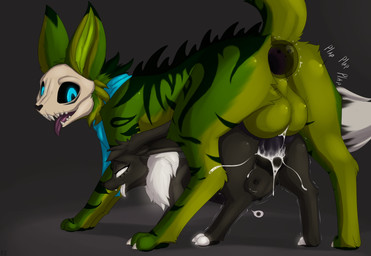 anal anal_penetration animal_genitalia animal_penis animal_vulva anus balls big_balls big_penis black_penis blue_eyes bodily_fluids bone bone_mask butt canine_genitalia canine_penis canine_vulva cum cum_in_vagina cum_inflation cum_inside duo erection female female_penetrated feral fur gaping gaping_anus genital_fluids genitals green_body green_fur gue_out huge_penis impregnation inflation knot larger_male leaking_cum male male/female male_penetrated male_penetrating male_penetrating_female mask nipples penetration penis scarf sex size_difference skull skull_head skull_mask slime slime_in_ass smaller_female tongue tongue_out vaginal vaginal_penetration vulva redeye nintendo pokemon fan_character limbo_(redeye) eevee generation_1_pokemon goo_creature pokemon_(species) skullcat_(species) absurd_res digital_media_(artwork) hi_res