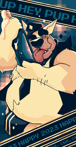 accessory anthro arm_hair belly big_belly black_bottomwear black_clothing black_eyebrows black_hat black_headwear black_necktie black_nose black_topwear black_vest bodily_fluids body_hair bottle bottomwear bulge chest_hair clothed clothing container eyebrows fur hat headgear headwear holding_bottle holding_container holding_object looking_at_viewer male moobs necktie nipple_piercing nipple_ring nipples obese obese_anthro obese_male open_clothing open_mouth open_topwear open_vest orange_body orange_fur overweight overweight_anthro overweight_male piercing pupils red_tongue ring_piercing saliva slit_pupils solo tongue tongue_out topwear vest yellow_body yellow_fur chocolateandmilk richard_(chocolateandmilk) canid canine canis domestic_dog mammal absurd_res hi_res