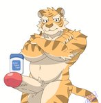 anthro balls big_balls big_penis erection fur genitals huge_penis looking_at_viewer male navel nude penis simple_background solo striped_body striped_fur stripes white_background drnx shampoo_challenge felid mammal pantherine tiger meme