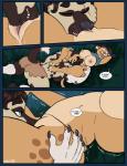 african_wild_dog anthro big_breasts breasts canid canine clothed clothing comic cunnilingus dbd dialogue duo english_text felid feline female female/female kinaya_(dbd) mammal nipples open_mouth oral sex shirt_up smile text vaginal
