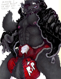 anthro ball_growth bodily_fluids collar cum genital_fluids genital_growth growth humiliation leather male solo yagi_b._(artist) canid canine canis mammal wolf character_request