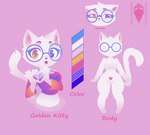 anthro clothing eyewear female fur glasses heart_symbol heterochromia pink_clothing solo star text tongue tongue_out white_body white_fur wolfy_cyberware domestic_cat felid feline felis mammal english_text hi_res model_sheet