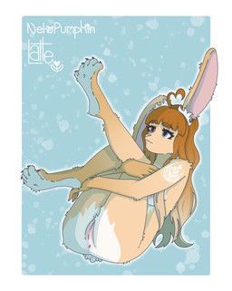 anthro anus bangs blush body_blush breast_blush breasts brown_body brown_eyes brown_fur brown_hair butt cotton_tail feet female floppy_ears fur fur_markings genitals gradient_fur gradient_hair green_eyes hair heterochromia holding_both_legs holding_leg legs_in_air long_hair markings nipples nude paws pink_nose presenting solo toes vulva vulva_blush nekopumpkin latte_(nekopumpkin) lagomorph leporid mammal rabbit absurd_res hi_res