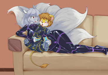 4_missing_limbs amputee anthro balls blue_eyes blush brown_hair clothed clothing disability duo female femboy fur genitals grey_body grey_fur hair larger_female living_sex_toy male male/female null_bulge orange_body orange_fur penis permanent_bondage quadruple_amputee size_difference smaller_male stump_cap submissive submissive_male tongue tongue_out white_body white_fur shanher canid canine felid fox lion living_sex_doll mammal pantherine absurd_res hi_res