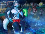 abs anthro barazoku biceps fur group hair kemono male muscular muscular_anthro nipples pecs solo solo_focus tail text kemonohenry bird_dog bovid bovine canid canine canis cattle domestic_dog golden_retriever hunting_dog husky hyena mammal nordic_sled_dog retriever spitz wolf english_text hi_res