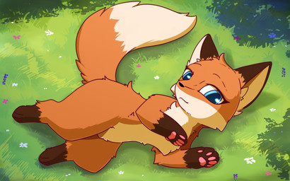 ambiguous_gender feral grass looking_at_viewer on_grass on_ground plant solo fadingsky cc-by-nc-sa creative_commons canid canine fox mammal 16:10 absurd_res hi_res widescreen