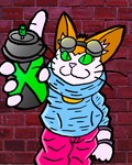 anthro brick_wall clothing eyewear eyewear_on_head gloves goggles goggles_on_head handwear male paint solo spray_paint wall_(structure) roligtjackson blinx_the_time_sweeper microsoft xbox xbox_game_studios blinx felid feline mammal absurd_res hi_res