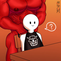 abs biceps big_muscles big_pecs duo male male/male muscular muscular_male nipples not_furry pecs red_body red_skin size_difference kyokudoni asian_mythology east_asian_mythology japanese_mythology mythology bokken_(kyokudoni) demon humanoid oni yokai 1:1 hi_res