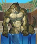 abs anthro biceps claws eye_scar facial_scar featureless_crotch green_body green_scales looking_at_viewer male multicolored_body multicolored_scales muscular muscular_anthro muscular_male nude partially_submerged scales scar solo tail teeth two_tone_body two_tone_scales wet wet_body deaddragonp crocodile crocodilian reptile scalie hi_res