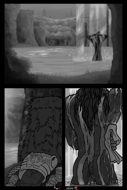anthro armor backsack balls bathing biped breastplate butt cloak clothing fur genitals male muscular muscular_anthro muscular_male nude partially_submerged perineum solo standing water waterfall duke_of_dangers_(artist) elden_ring fromsoftware blaidd_(elden_ring) canid canine canis mammal wolf 2022 comic digital_media_(artwork) greyscale hi_res monochrome