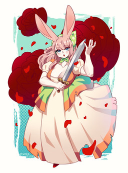 5_fingers breasts clothed clothing dress eyebrow_through_hair eyebrows female fingers hair holding_melee_weapon holding_object holding_sword holding_weapon melee_weapon pink_hair solo sword translucent translucent_hair weapon powderrune anise_(powderrune) animal_humanoid humanoid lagomorph lagomorph_humanoid leporid_humanoid mammal mammal_humanoid rabbit_humanoid hi_res