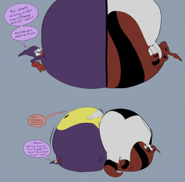 anthro belly belly_expansion belly_on_ground belly_on_head belly_overhang belly_squish belly_to_belly big_belly butt clothing competition compliment crumbs dialogue duo eating eating_food expansion gloves gloves_only green_sclera handwear handwear_only huge_belly hyper hyper_belly immobile insult kerchief kerchief_only laying_on_another lying lying_on_another male male/male monobutt morbidly_obese morbidly_obese_anthro morbidly_obese_male mostly_nude motion_outline neckerchief neckerchief_only neckwear nude obese obese_anthro obese_male on_back onomatopoeia overweight overweight_anthro overweight_male petting sound_effects spade_tail speech_bubble squish tail talking_to_another text weight_gain weight_gain_drive yellow_sclera saphiros bandai_namco digimon digimon_(species) guilmon impmon 2020 english_text hi_res multiple_scenes