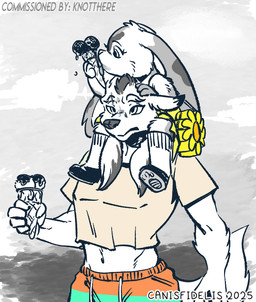 age_difference anthro biped bottomwear carrying_another clothed clothing dessert duo eating female floppy_ears food footwear hand_on_head holding_food holding_ice_cream holding_ice_cream_cone holding_object ice_cream ice_cream_cone larger_male long_ears male messy midriff navel older_male on_shoulders shirt sitting size_difference smaller_female socks standing topwear young young_anthro young_female younger_female canisfidelis torsten_knot_(knotthere) canid canine canis domestic_rabbit felid holland_lop hybrid lagomorph leporid lion lop_rabbit mammal oryctolagus pantherine rabbit wolf 2025