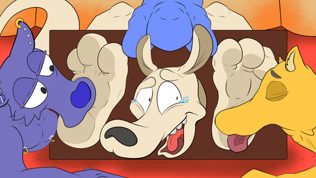 anthro feet foot_fetish fur group male male/male piercing smile soles toes tongue trio pricethecamel nickelodeon rocko's_modern_life george_wolfe peter_wolfe rocko_rama 16:9 hi_res widescreen