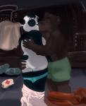 2018 anthro bear breasts brown_bear butt butt_grab clothed clothing digital_media_(artwork) duo eyes_closed female fur giant_panda grizzly_bear hand_on_butt hi_res kissing male male/female mammal missebony nude nurse romantic romantic_couple side_boob smile topless underwear undressing ursine