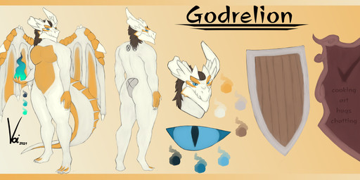 angry anthro blue_eyes board color_swatch fire gold_scales hair horn male membrane_(anatomy) membranous_wings palette shield solo tail text wide_eyed wings voirath mythology dragon mythological_creature mythological_scalie scalie 2021 absurd_res character_name english_text hi_res model_sheet