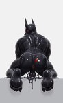 anthro anus arrow_pointing_to_anus barazoku big_butt biped black_goo black_latex butt drone inviting_to_sex kneeling latex male muscular muscular_anthro muscular_bottom muscular_male presenting presenting_anus solo connor_fff canid canine canis jackal mammal absurd_res hi_res