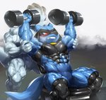 abs anthro barazoku biceps big_muscles biped blush bodily_fluids clenched_teeth drooling dumbbell duo excessive_sweat exercise featureless_crotch glistening glistening_arms glistening_body glistening_legs grey_background hands_on_arms incline_press male muscular muscular_anthro muscular_humanoid muscular_male narrowed_eyes navel nude obliques pecs quads saliva simple_background sitting standing sweat teeth vein veiny_muscles weightlifting weights white_background workout kuroma nintendo pokemon generation_1_pokemon generation_4_pokemon humanoid machop pokemon_(species) riolu 2020 digital_media_(artwork) digital_painting_(artwork) hi_res shaded signature soft_shading