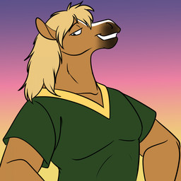 anthro brown_eyes clothing gradient_background looking_down male shirt simple_background solo topwear foxenawolf equid equine horse mammal 1:1 absurd_res hi_res
