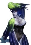 absurd_res anthro big_breasts blue_body blue_hair brachydios breasts brute_wyvern capcom clothed clothing female hair hi_res horn miao_jiangyou monster_hunter red_sclera scales scalie solo tail yellow_eyes