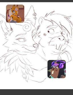anthro biped blush duo female hug simple_background smile standing nickdrawing beastly_crimes beastly_crimes_(2024) beaver canid canine fox mammal rodent 2026 hi_res letterbox sketch