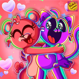 anthro duo female heart_symbol hug male purple_body red_body ship smile tail tongue vehicle watercraft rocketlennon mob_entertainment poppy_playtime smiling_critters bobby_bearhug catnap_(poppy_playtime) bear domestic_cat felid feline felis mammal 1:1 hi_res