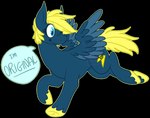 2017 alpha_channel ambiguous_gender blonde_mane blue_body blue_eyes blue_feathers blue_fur blue_speech_bubble blue_text cutie_mark dialogue digital_drawing_(artwork) digital_media_(artwork) english_text equid equine eyelashes fan_character feathered_wings feathers feral flat_colors full-length_portrait fur handwritten_text hasbro hooves jaspering mammal mane my_little_pony mythological_creature mythological_equine mythology one_eye_closed original_character_do_not_steal outline pegasus portrait running simple_background smile snout solo speech_bubble starry_eyes tail talking_feral text transparent_background unguligrade watermark wings wink yellow_hooves yellow_outline yellow_tail