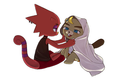 alternative_fashion bedding blanket blonde_hair blush buckteeth butt chibi choker duo freckles hair jewelry male male/male necklace punk red_body red_scales romantic romantic_couple scales teeth aknssmr animal_crossing nintendo c.j._(animal_crossing) flick_(animal_crossing) beaver chameleon lizard mammal reptile rodent scalie 3:2 hi_res