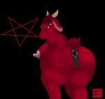 anthro anus bent_over breasts butt curvy_figure female genitals horn huge_thighs inverted_pentagram looking_at_viewer nipples occult_symbol overweight overweight_anthro overweight_female pentagram presenting pussy rear_view simple_background solo symbol thick_thighs crimsoncolored baphomet_(deity) satan bovid caprine deity demon goat mammal digital_media_(artwork) hi_res