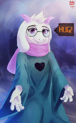 anthro clothing dialogue eyewear fur glasses horn long_ears male robe scarf solo speech_bubble text white_body white_fur jaugy deltarune undertale_(series) ralsei bovid caprine darkner goat mammal 5:8 absurd_res english_text hi_res