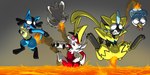 2:1 absurd_res ambiguous_gender bodily_fluids burning butt butt_on_fire clenched_teeth featureless_crotch fifybear fire game_freak generation_4_pokemon generation_5_pokemon generation_7_pokemon group hand_on_butt hi_res lava legendary_pokemon lucario lycanroc midnight_lycanroc minccino nintendo open_mouth pain piplup pokemon pokemon_(species) spread_legs spreading tail tail_on_fire tears teeth tongue tongue_out zeraora