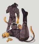 anthro athletic_wear bottomwear clothing footwear gold_(metal) gym_bottomwear gym_shorts legs_up lingerie male muscular muscular_male pose shorts socks solo tattoo underwear imperatorcaesar epic_games fortnite meowdas domestic_cat felid feline felis mammal hi_res pinup