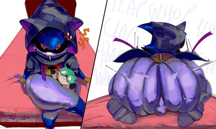 alternate_costume anthro ass_clapping balls between_thighs big_butt bodily_fluids butt butt_ripples claws cloak clothing crossed_legs duo ear_piercing ear_ring femboy genitals huge_butt kneeling looking_at_viewer looking_back looking_back_at_viewer machine male motion_blur motion_lines piercing ring_piercing sitting small_balls sound_effects sweat sweatdrop thick_thighs thigh_squeeze twerking starstar000 sega sonic_rumble sonic_the_hedgehog_(series) metal_sonic badnik domestic_cat eulipotyphlan european_hedgehog felid feline felis hedgehog mammal robot absurd_res hi_res