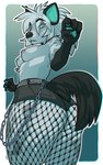 anthro blue_eyes breasts butt claws clothed clothing female finger_claws fishnet_clothing fishnet_legwear fur grey_body grey_fur legwear nipple_piercing nipples pawpads piercing solo tail topless nitani tasha_lisets hyena mammal 2023 5:8 hi_res