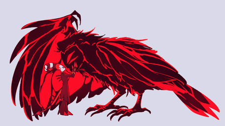 affectionate alternate_form ambiguous_gender caressing caressing_face clothed clothing duo feathered_wings feathers feet feral grey_background horn kissing larger_feral love male multi_eye red_body side_view simple_background size_difference standing talons toes wings hisagikinako hellaverse helluva_boss blitzo_(helluva_boss) stolas_(helluva_boss) avian bird demon imp owl owl_demon hi_res
