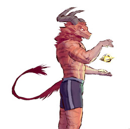 2_horns 5_fingers anthro biped blue_bottomwear blue_clothing blue_shorts bottomwear clothed clothing empty_eyes fingers frown fur glowing grey_horn head_horn horn looking_at_viewer male muscular muscular_anthro muscular_male orange_body orange_fur scowl shorts shorts_only side_view simple_background snout solo striped_arms striped_back striped_legs tail tan_body topless topless_anthro topless_male white_background white_eyes kingarthur_i ambiguous_species 2023 digital_drawing_(artwork) digital_media_(artwork) hi_res portrait three-quarter_portrait