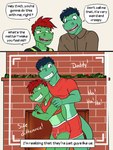 3:4 alligator alligatorid anthro austin_abel boxer_briefs briefs brother_(lore) brothers_(lore) bulge camera_view christmas_decorations clothed clothing colored_seam_underwear comic crocodilian crop_top dialogue diego_abel duo english_text fireplace fully_clothed fuze hi_res male midriff navel pantsless red_boxer_briefs red_briefs red_clothing red_underwear reptile scalie shirt sibling_(lore) t-shirt tank_top texnatsu text topwear underwear white_seam_boxer_briefs white_seam_briefs white_seam_underwear