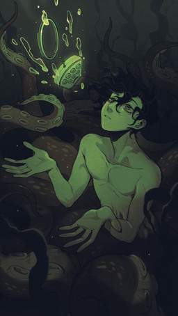 5_fingers air_bubble alternate_species countershade_tentacles countershading fingers hair horizontal_pupils humanoid_hands male pupils solo split_form suction_cup tentacles underwater water juanmao1997 the_king's_avatar ye_xiu_(tka) aquatic cephalopod_merfolk merfolk mollusk_merfolk octopus_merfolk 2021 absurd_res hi_res
