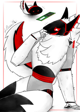 black_body black_fur female fur machine red_body red_eyes red_fur red_light white_body white_fur plus_proot noisy_(redace83) humanoid protogen robot robot_humanoid absurd_res hi_res