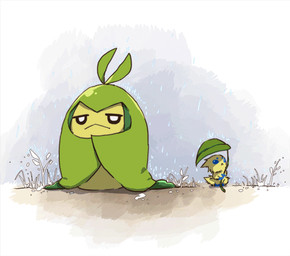 :3 ambiguous_gender barefoot black_eyes blue_eyes blush claws covering duo feet feral frown fur glistening green_body green_skin hand_on_head holding_leaf holding_object japanese leaf leaf_umbrella looking_away nude open_mouth outside pink_body pink_skin plant raining raised_arm shadow simple_background sitting size_difference standing tongue water wet white_eyes wind yellow_body yellow_fur yellow_skin young young_ambiguous young_feral eh_macmillan nintendo pokemon arachnid arthropod generation_5_pokemon insect joltik pokemon_(species) swadloon animated better_version_at_source loop low_res