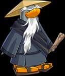 beard black_clothing black_robe clothing conical_hat eyes_closed facial_hair footwear hair male robe sandals shoes solo stick toony white_hair unknown_artist club_penguin sensei_(club_penguin) avian bird penguin absurd_res alpha_channel full-length_portrait hi_res official_art portrait