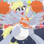 big_diaper cheerleader cheerleader_outfit clothed clothing cutie_mark derp_eyes derpy_hooves_(mlp) diaper diaper_fetish diaper_puff equid equine eyelashes female feral friendship_is_magic grey_body hasbro hi_res mammal my_little_pony mythological_creature mythological_equine mythology nineplusten open_mouth open_smile pegasus pom_poms poofy_diaper smile solo tail wearing_diaper white_diaper wings yellow_eyes yellow_tail