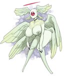 1_eye anthro big_breasts blush breasts claws clothed clothing cross female fur halo looking_at_viewer multi_wing nipples not_furry nude partially_clothed red_eyes simple_background solo white_body white_fur wings plastikcherub third-party_edit horniel_(thouartphi) angel biblically_accurate_angel humanoid seraph_(angel) absurd_res hi_res