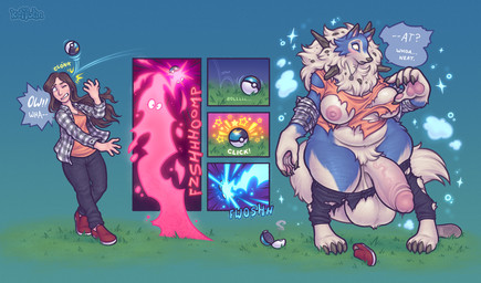 anthro anthrofied balls before_and_after big_balls big_breasts big_penis blue_body blue_fur breasts claws clothing erection female fur genitals gynomorph hair huge_balls huge_penis human_to_anthro humanoid_genitalia humanoid_penis intersex moon_ball penis pokeball pokemon_transformation simple_background solo species_transformation tail text thick_thighs torn_clothing transformation white_body white_fur keffotin nintendo pokemon canid canine generation_7_pokemon human lycanroc mammal midday_lycanroc pokemon_(species) shiny_pokemon 2025 english_text hi_res
