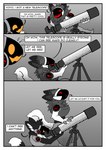 2021 absurd_res anthro biped border claws comic duo english_text fur heartermobs hi_res machine male orange_eyes protogen protogen_visor red_eyes simple_background spot_color telescope text white_border