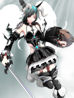 alternative_fashion armwear black_clothing black_dress blue_hair boots clothing colored_nails cross cross_necklace detached_sleeves dress feathered_wings feathers female footwear goth gothic_lolita hair head_wings holding_melee_weapon holding_object holding_shield holding_sword holding_weapon horn humanoid_pointy_ears j-fashion jewelry legwear lolita_(fashion) looking_at_viewer medium_hair melee_weapon membrane_(anatomy) membranous_wings nails necklace pointy_ears red_eyes red_nails shield shoes solo sword thigh_boots thigh_highs unusual_wing_placement weapon white_wings wings deino_(artist) calne_ca nato-kun arthropod crustacean horned_humanoid humanoid isopod malacostracan winged_humanoid 2012 3:4 3d_(artwork) autodesk_3ds_max_(artwork) digital_media_(artwork) hi_res