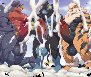 abs aircraft airplane anthro anthrofied areola armored_vehicle balls big_muscles big_penis black_body black_fur blue_body blue_fur blush bodily_fluids cannon city cum cum_flooding cum_on_ground cumshot destruction ejaculation erection excessive_cum excessive_genital_fluids eyes_closed facial_scar fin flooding fur genital_fluids genitals group helicopter humanoid_genitalia humanoid_penis hyper hyper_cum jet machine macro male muscular muscular_male nipples nude orange_body orange_fur orgasm pecs penis pokemorph purple_body ranged_weapon scar silhouette spines stick_figure tank_(vehicle) trio_focus turret vehicle weapon worship croiyan mythology nintendo pokemon arcanine canid canine dragon felid garchomp generation_1_pokemon generation_4_pokemon luxray mammal mythological_creature mythological_scalie pokemon_(species) scalie absurd_res hi_res
