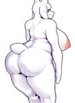 anthro big_breasts big_butt boss_monster_(undertale) bovid breasts butt butt_focus caprine female goat hi_res looking_at_viewer looking_back looking_back_at_viewer mammal nipples nude purple_eyes side_boob simple_background solo standing thick_thighs thugji3 toriel undertale undertale_(series) white_background white_body
