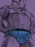 anthro barazoku briefs bulge clothing hands_on_hips humanoid_hands kemono looking_at_viewer male navel nipples simple_background solo underwear kita_9999 canid canine canis domestic_dog mammal 2020 3:4 absurd_res hi_res